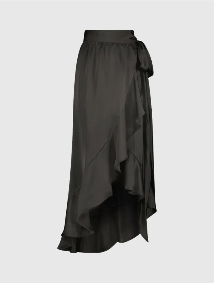 Skirts Satin HiLow Evening Wrap Skirt 8211 FINAL SALE Black Mac Duggal Women