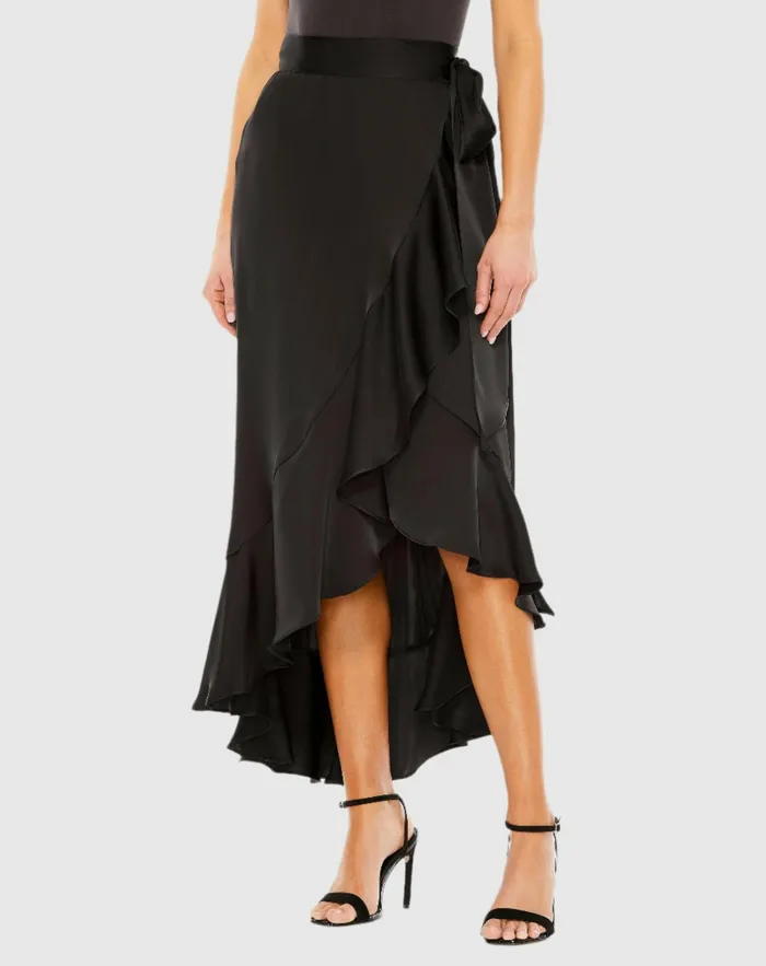Skirts Satin HiLow Evening Wrap Skirt 8211 FINAL SALE Black Mac Duggal Women