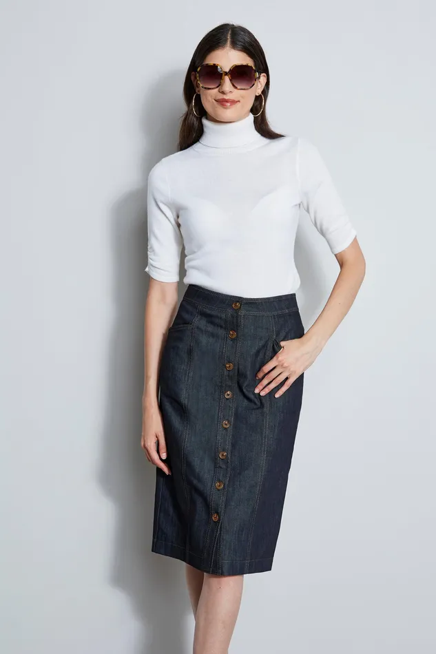 Skirts Women Elie Tahari Denim Midi Skirt INDIGO