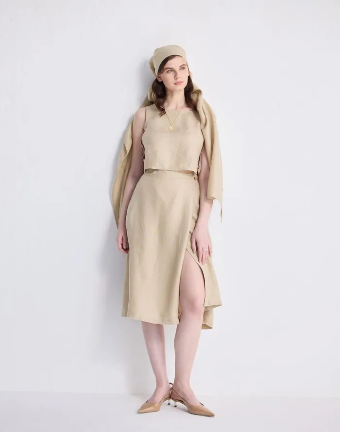 Skirts Women Madewell Reistor Overlap Midi Skirt In 100 Neutral Beige Hemp Beige