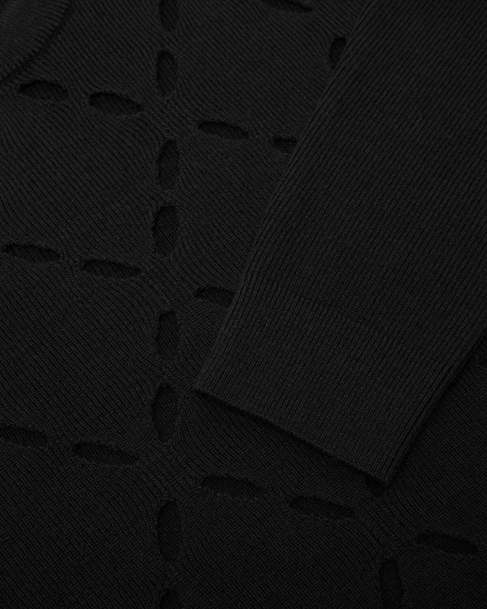 Slashed Merino Wool Knit Sweater Black Men Versace Knitwear
