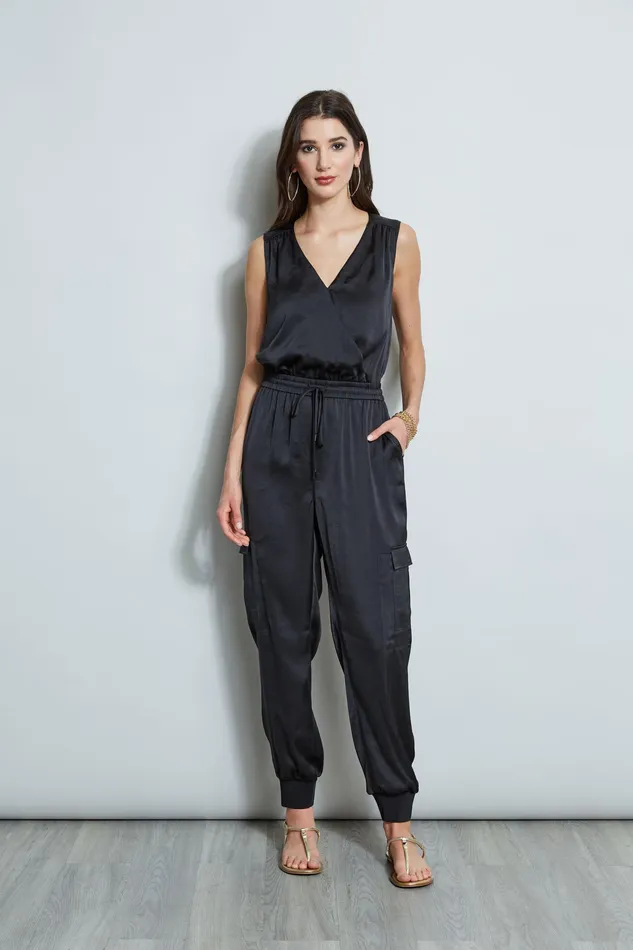 Sleeveless Dresses Women Elie Tahari Satin Jumpsuit BLACK