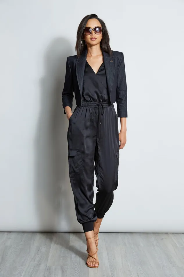 Sleeveless Dresses Women Elie Tahari Satin Jumpsuit BLACK