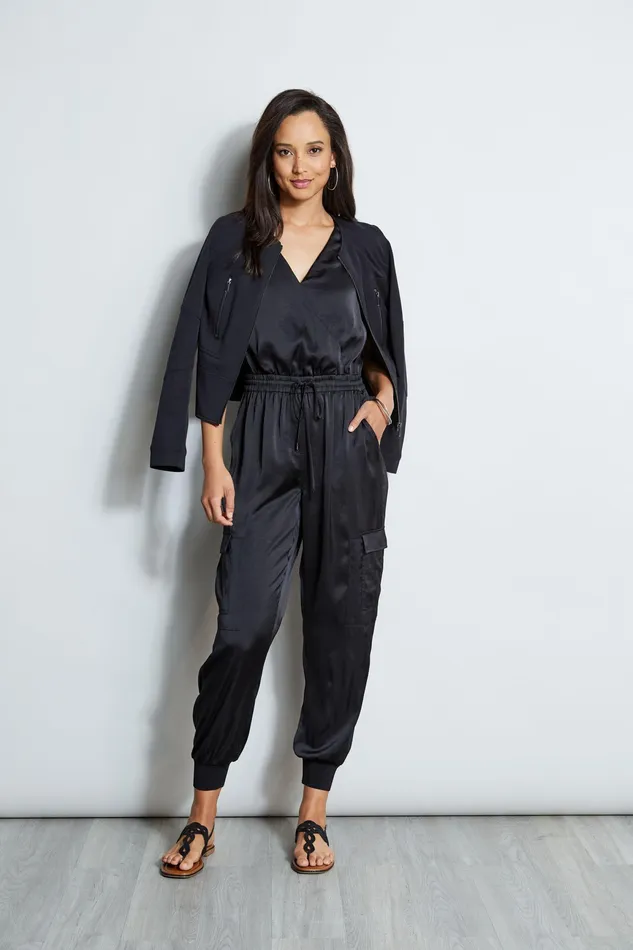 Sleeveless Dresses Women Elie Tahari Satin Jumpsuit BLACK