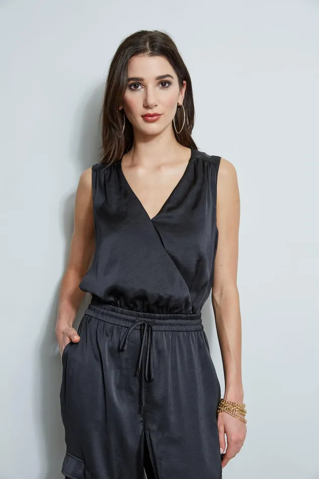 Sleeveless Dresses Women Elie Tahari Satin Jumpsuit BLACK