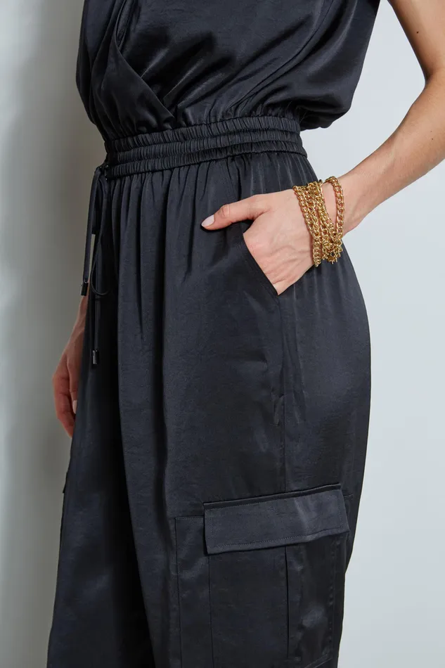 Sleeveless Dresses Women Elie Tahari Satin Jumpsuit BLACK