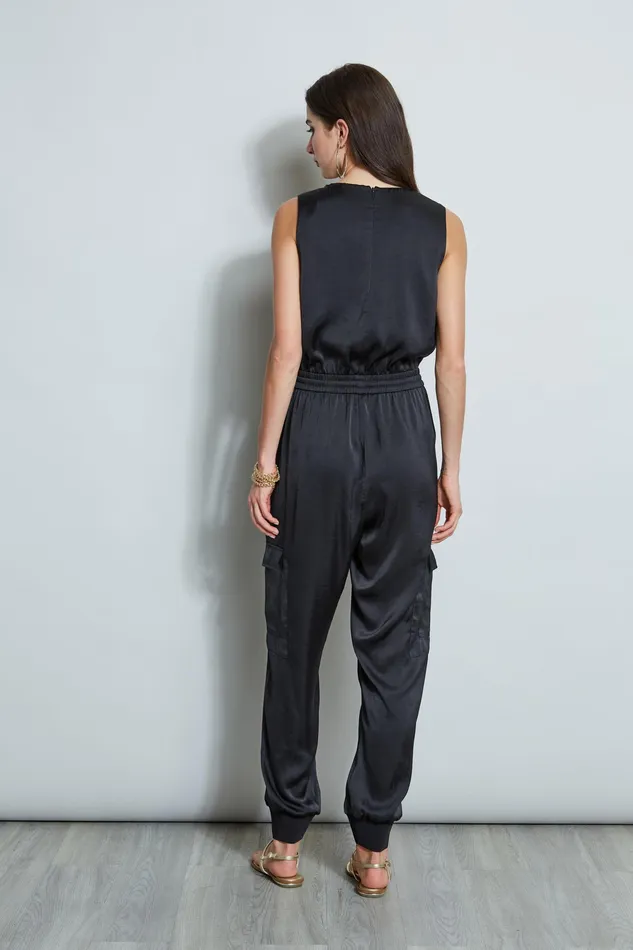 Sleeveless Dresses Women Elie Tahari Satin Jumpsuit BLACK