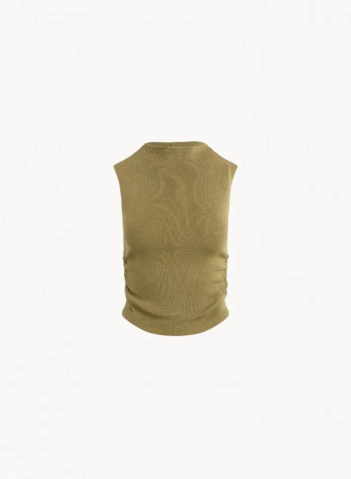 Sleeveless Women Bella Dahl Mock Neck Linen Jersey Top 8211 Dried Herb