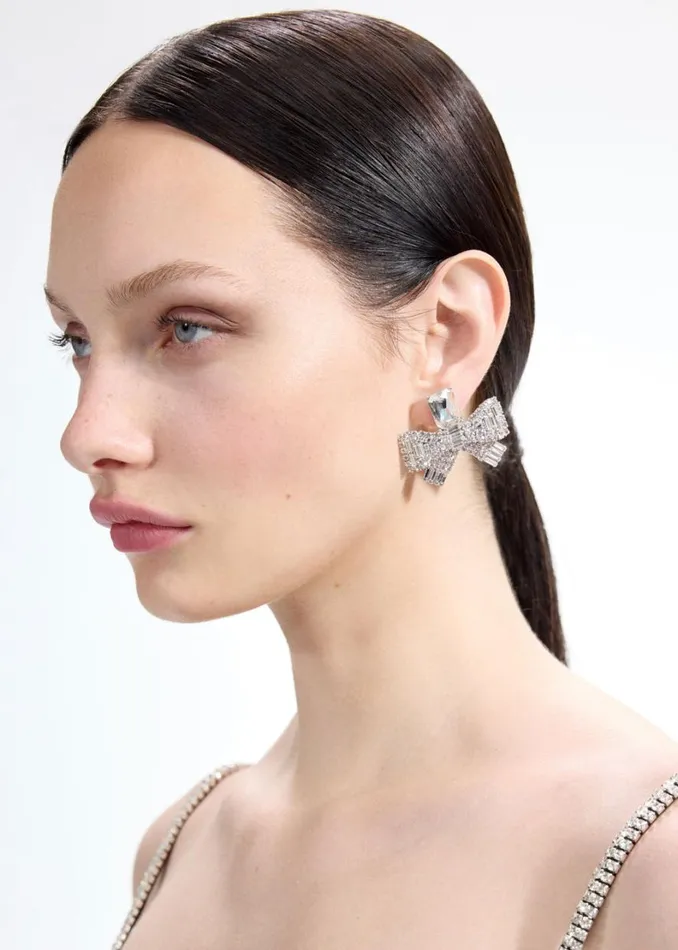 Small Crystal Bow Earrings Women Self Portrait Jewellery Small Crystal Bow Earrings Women Self Portrait Jewellery