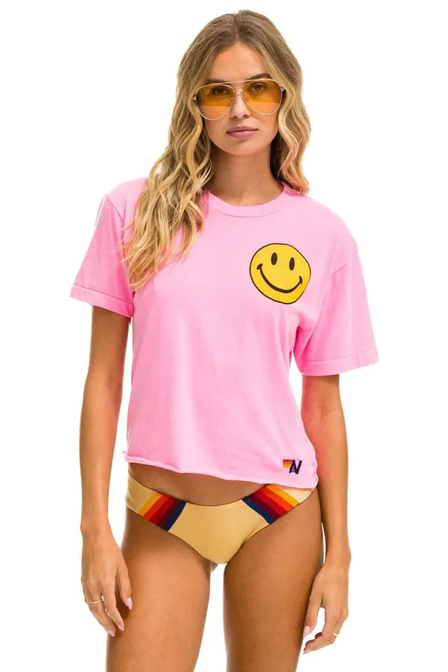 Smiley 2 Boyfriend Tee 8211 Neon Pink Women Aviator Nation Tees