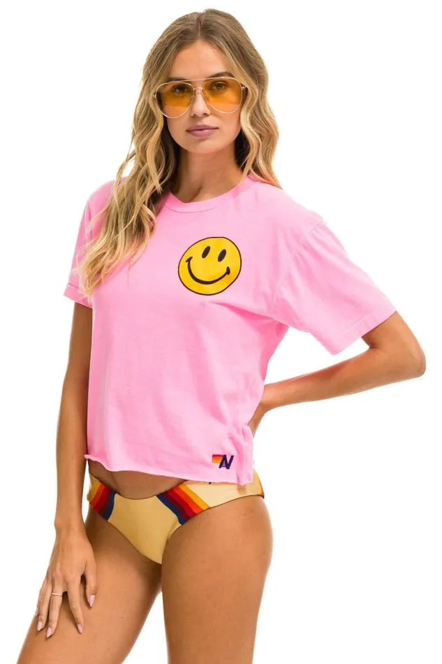Smiley 2 Boyfriend Tee 8211 Neon Pink Women Aviator Nation Tees