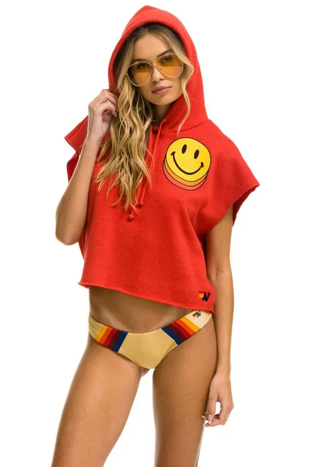 Smiley Sunset Sleeveless Relaxed Cropped Pullover Hoodie 8211 Red Women Aviator Nation Hoodies