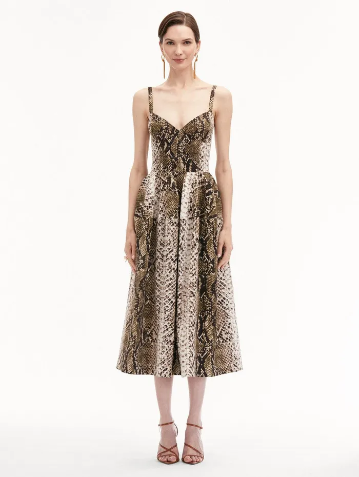 Snake Cotton Poplin Dress Olive Women Oscar De La Renta Dresses Snake Cotton Poplin Dress Olive Women Oscar De La Renta Dresses