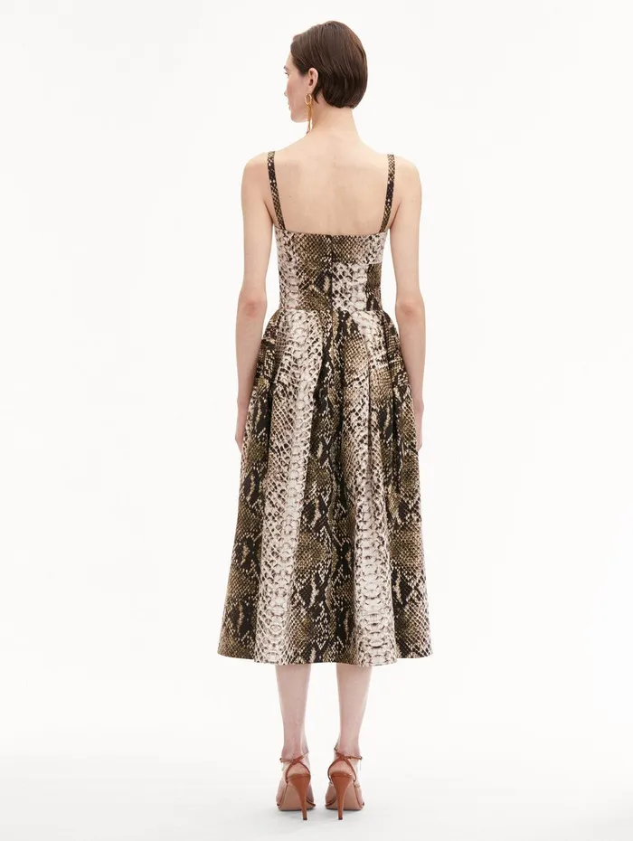 Snake Cotton Poplin Dress Olive Women Oscar De La Renta Dresses Snake Cotton Poplin Dress Olive Women Oscar De La Renta Dresses