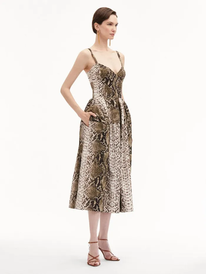 Snake Cotton Poplin Dress Olive Women Oscar De La Renta Dresses Snake Cotton Poplin Dress Olive Women Oscar De La Renta Dresses