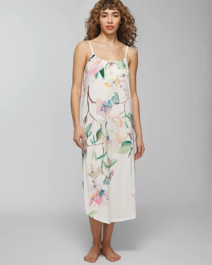 Soma Cool Nights TieFront Midi Chemise Sketchbook Flora G Ivory Women Matching Sets and Separates Soma Cool Nights TieFront Midi Chemise Sketchbook Flora G Ivory Women Matching Sets and Separates