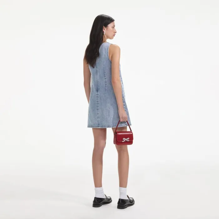 Square Rhinestone Denim Mini Dress Women Self Portrait Dresses Square Rhinestone Denim Mini Dress Women Self Portrait Dresses