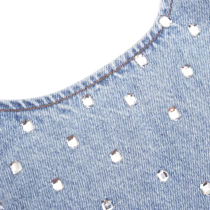 Square Rhinestone Denim Mini Dress Women Self Portrait Dresses Square Rhinestone Denim Mini Dress Women Self Portrait Dresses