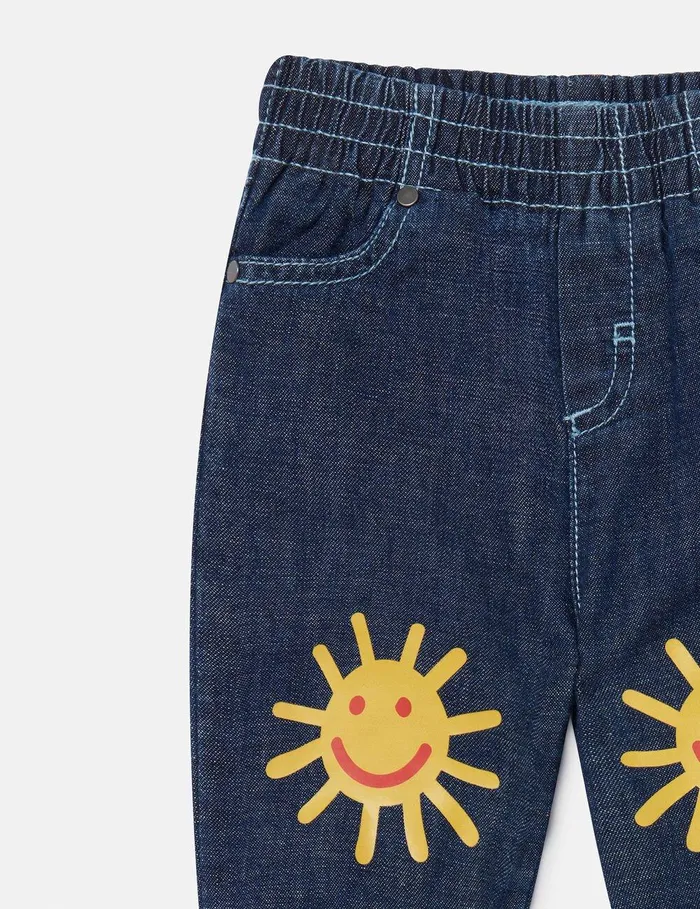Stella McCartney Baby Boys Kids Sun Printed Denim Joggers Blue Stella McCartney Baby Boys Kids Sun Printed Denim Joggers Blue