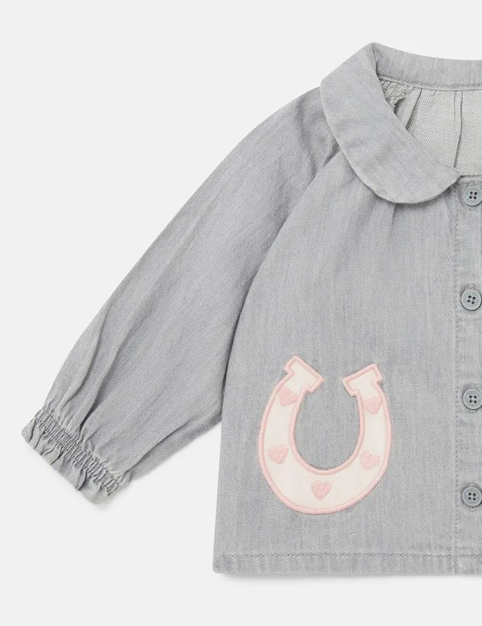 Stella McCartney Baby Girls Kids Horseshoe Appliqu Blouse Grey Stella McCartney Baby Girls Kids Horseshoe Appliqu Blouse Grey