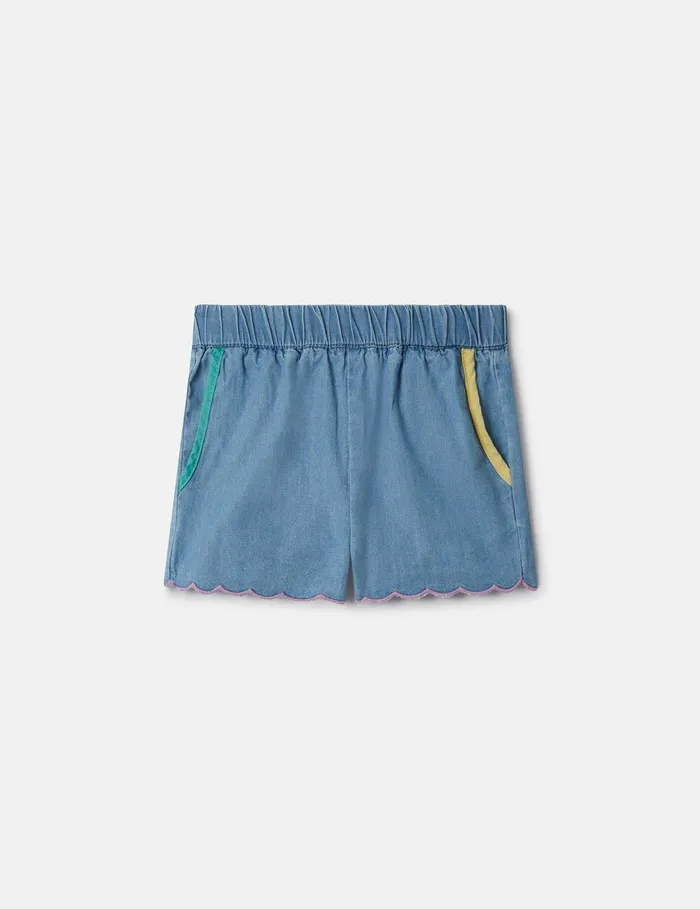 Stella McCartney Baby Girls Kids Scalloped Edge Chambray Shorts Blue