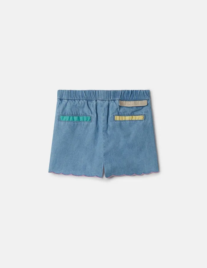 Stella McCartney Baby Girls Kids Scalloped Edge Chambray Shorts Blue Stella McCartney Baby Girls Kids Scalloped Edge Chambray Shorts Blue