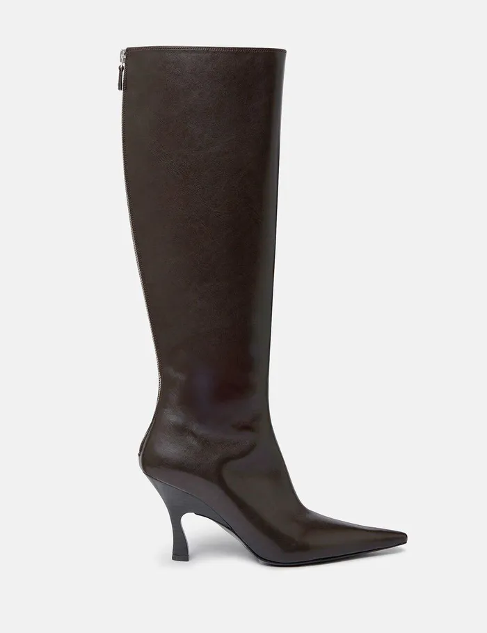 Stella McCartney Boots Women Elsa KneeHigh Heeled Boots Coffee Brown