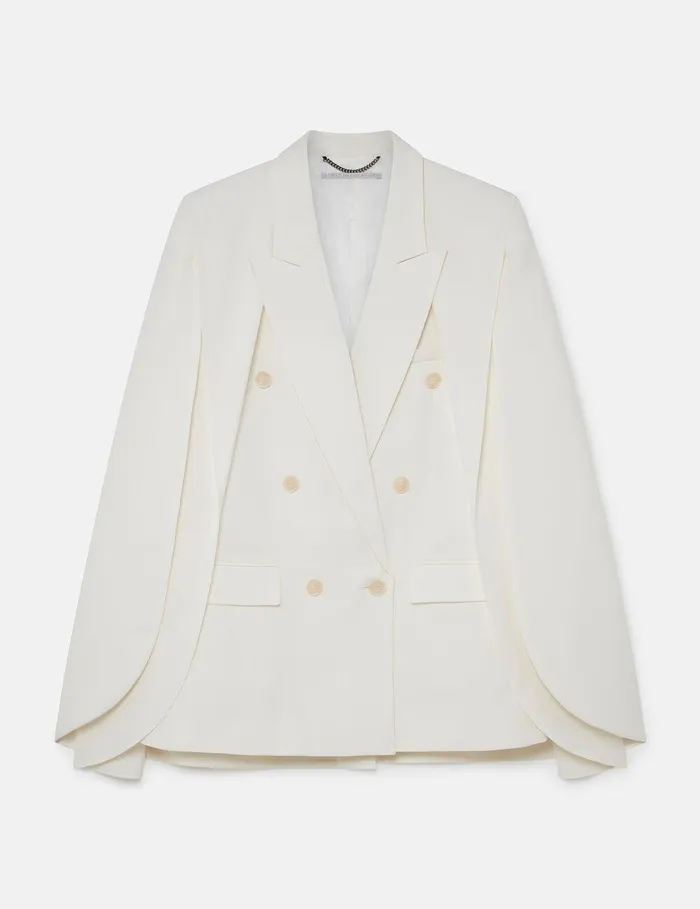 Stella McCartney Coats And Jackets Women Double Breasted CapeSleeve Wool Blazer Cream White Stella McCartney Coats And Jackets Women Double Breasted CapeSleeve Wool Blazer Cream White