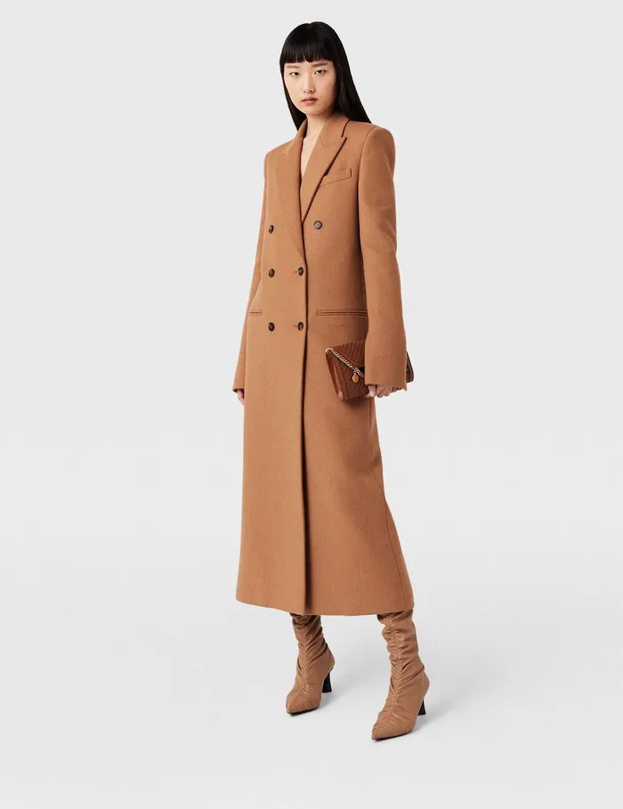 Stella McCartney Coats And Jackets Women Double Breasted Longline Coat Camel Beige Stella McCartney Coats And Jackets Women Double Breasted Longline Coat Camel Beige
