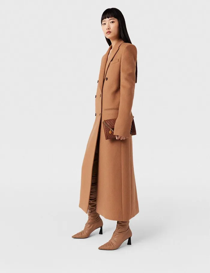 Stella McCartney Coats And Jackets Women Double Breasted Longline Coat Camel Beige Stella McCartney Coats And Jackets Women Double Breasted Longline Coat Camel Beige