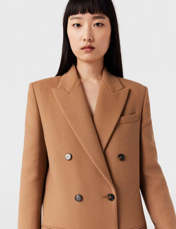 Stella McCartney Coats And Jackets Women Double Breasted Longline Coat Camel Beige Stella McCartney Coats And Jackets Women Double Breasted Longline Coat Camel Beige