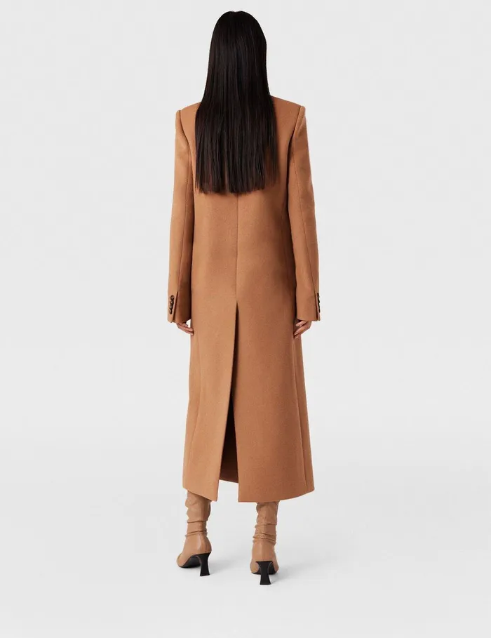 Stella McCartney Coats And Jackets Women Double Breasted Longline Coat Camel Beige Stella McCartney Coats And Jackets Women Double Breasted Longline Coat Camel Beige