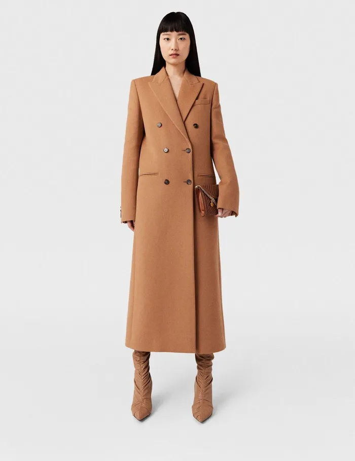 Stella McCartney Coats And Jackets Women Double Breasted Longline Coat Camel Beige Stella McCartney Coats And Jackets Women Double Breasted Longline Coat Camel Beige