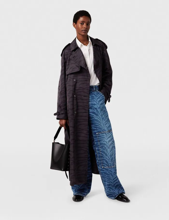 Stella McCartney Coats And Jackets Women Tiger Print Belted Trench Coat Black Tiger Print Stella McCartney Coats And Jackets Women Tiger Print Belted Trench Coat Black Tiger Print