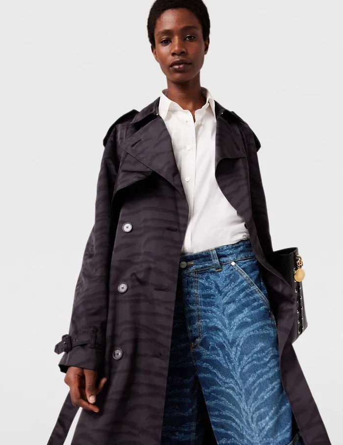 Stella McCartney Coats And Jackets Women Tiger Print Belted Trench Coat Black Tiger Print Stella McCartney Coats And Jackets Women Tiger Print Belted Trench Coat Black Tiger Print