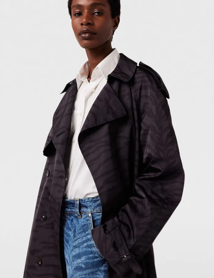 Stella McCartney Coats And Jackets Women Tiger Print Belted Trench Coat Black Tiger Print Stella McCartney Coats And Jackets Women Tiger Print Belted Trench Coat Black Tiger Print