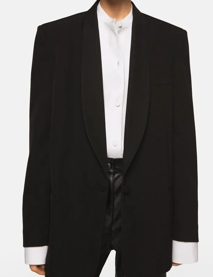 Stella McCartney Coats And Jackets Women Wool Blazer With Shawl Lapels Midnight Black Stella McCartney Coats And Jackets Women Wool Blazer With Shawl Lapels Midnight Black