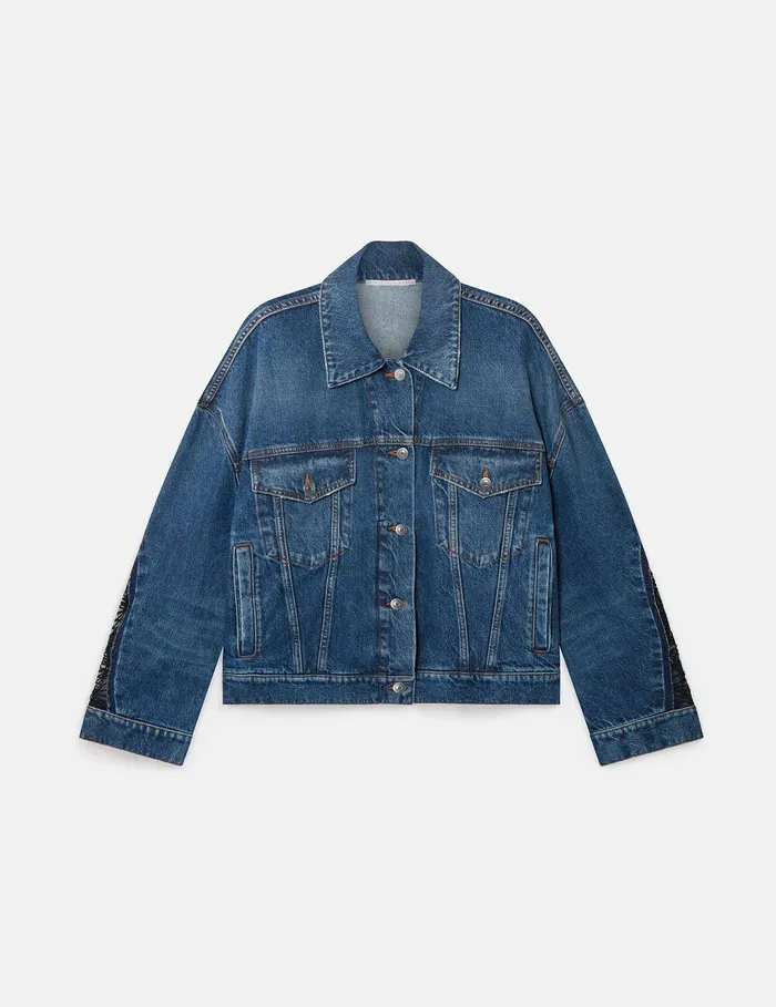 Stella McCartney Denim Women LaceInsert Denim Jacket Vintage Wash Blue Denim