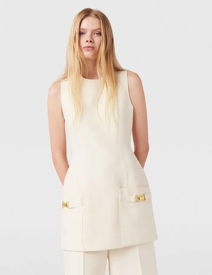 Stella McCartney Dresses Women ClaspEmbellished Sleeveless Mini Dress Cream White Stella McCartney Dresses Women ClaspEmbellished Sleeveless Mini Dress Cream White