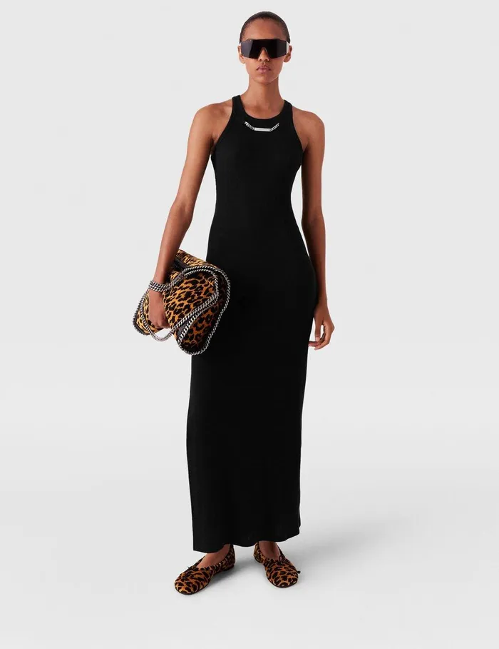 Stella McCartney Dresses Women Logo Chain Midi Dress Black Stella McCartney Dresses Women Logo Chain Midi Dress Black