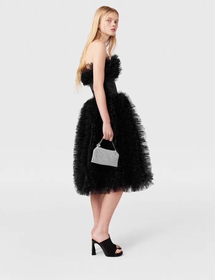 Stella McCartney Dresses Women Paneled Waist Taffeta Midi Dress Midnight Black Stella McCartney Dresses Women Paneled Waist Taffeta Midi Dress Midnight Black