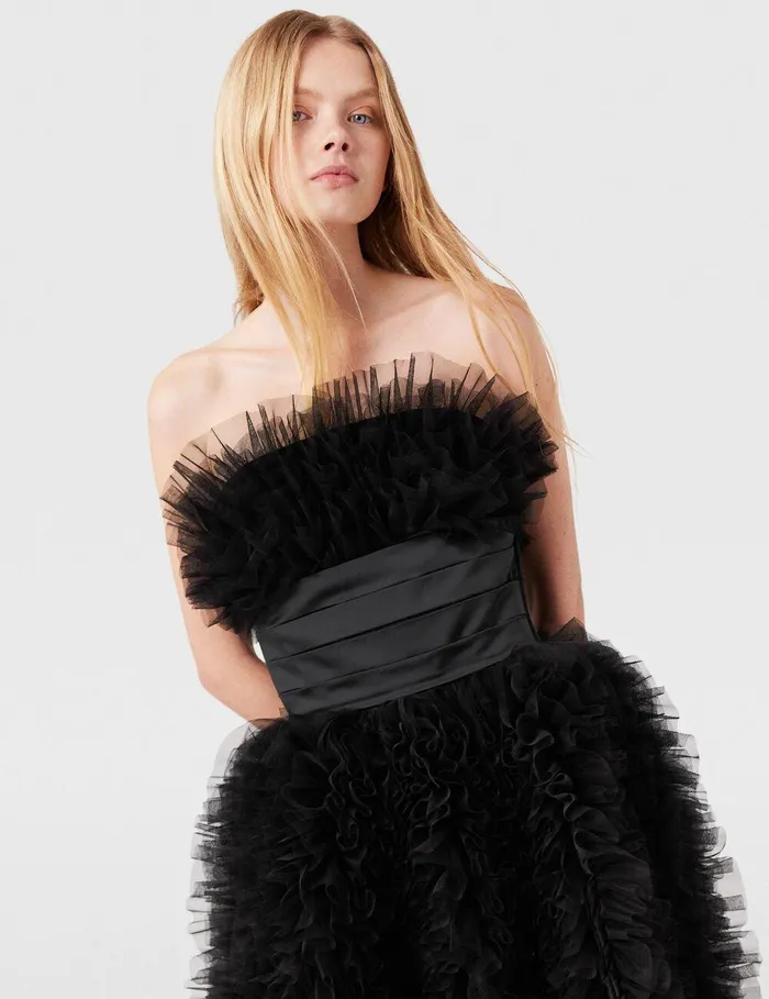 Stella McCartney Dresses Women Paneled Waist Taffeta Midi Dress Midnight Black Stella McCartney Dresses Women Paneled Waist Taffeta Midi Dress Midnight Black