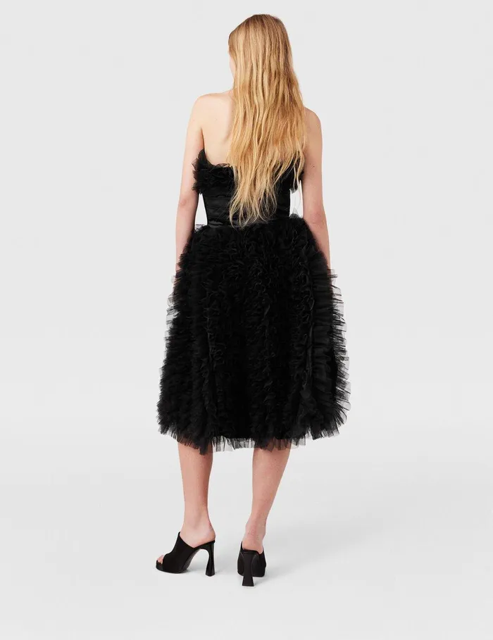 Stella McCartney Dresses Women Paneled Waist Taffeta Midi Dress Midnight Black Stella McCartney Dresses Women Paneled Waist Taffeta Midi Dress Midnight Black