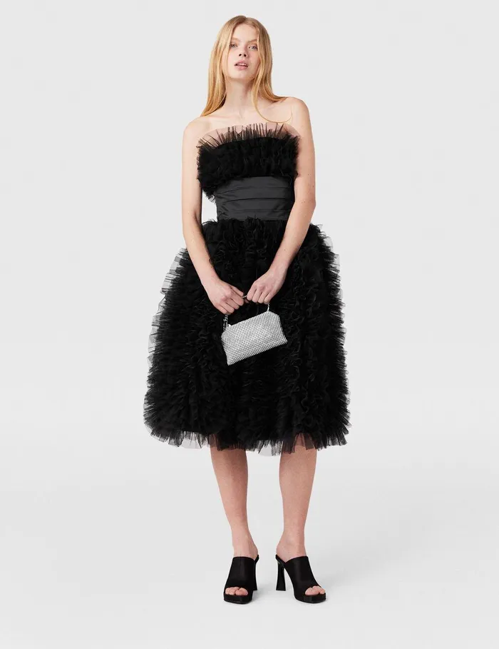 Stella McCartney Dresses Women Paneled Waist Taffeta Midi Dress Midnight Black Stella McCartney Dresses Women Paneled Waist Taffeta Midi Dress Midnight Black