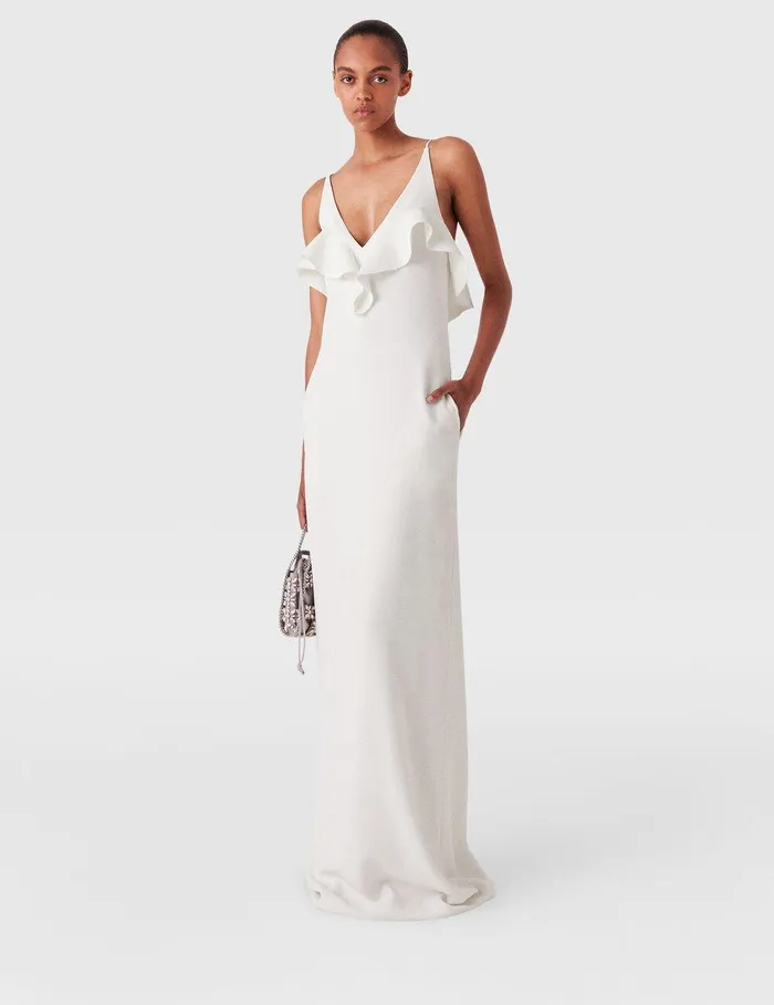 Stella McCartney Dresses Women Ruffle Tier VNeck Dress White Stella McCartney Dresses Women Ruffle Tier VNeck Dress White