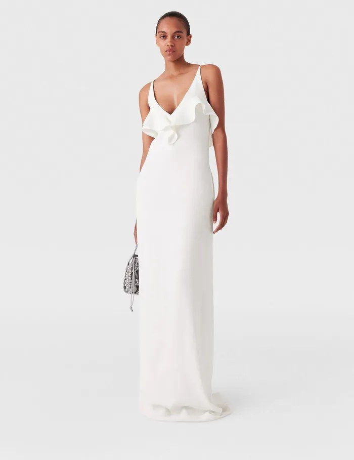 Stella McCartney Dresses Women Ruffle Tier VNeck Dress White Stella McCartney Dresses Women Ruffle Tier VNeck Dress White
