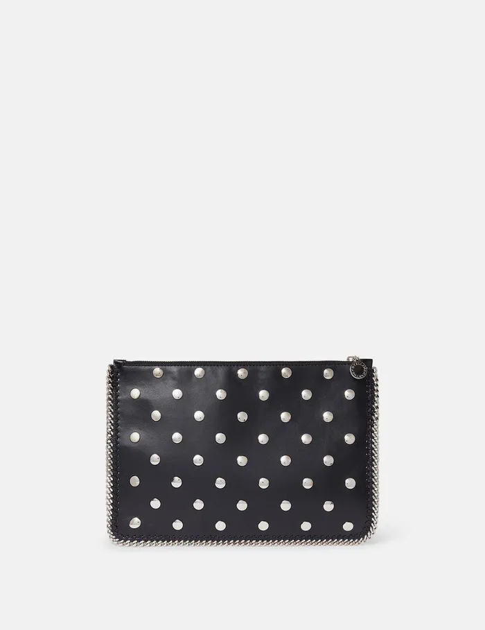 Stella McCartney Iconic Falabella Women Falabella Studded Zippered Pouch Pitch Black Stella McCartney Iconic Falabella Women Falabella Studded Zippered Pouch Pitch Black