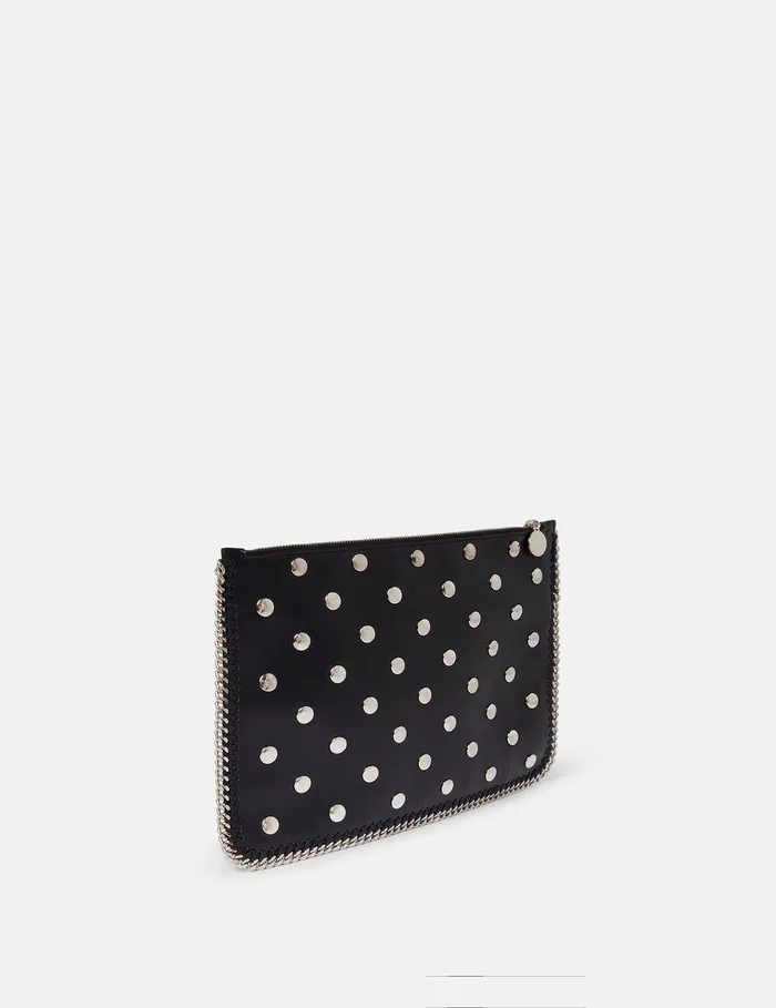 Stella McCartney Iconic Falabella Women Falabella Studded Zippered Pouch Pitch Black Stella McCartney Iconic Falabella Women Falabella Studded Zippered Pouch Pitch Black