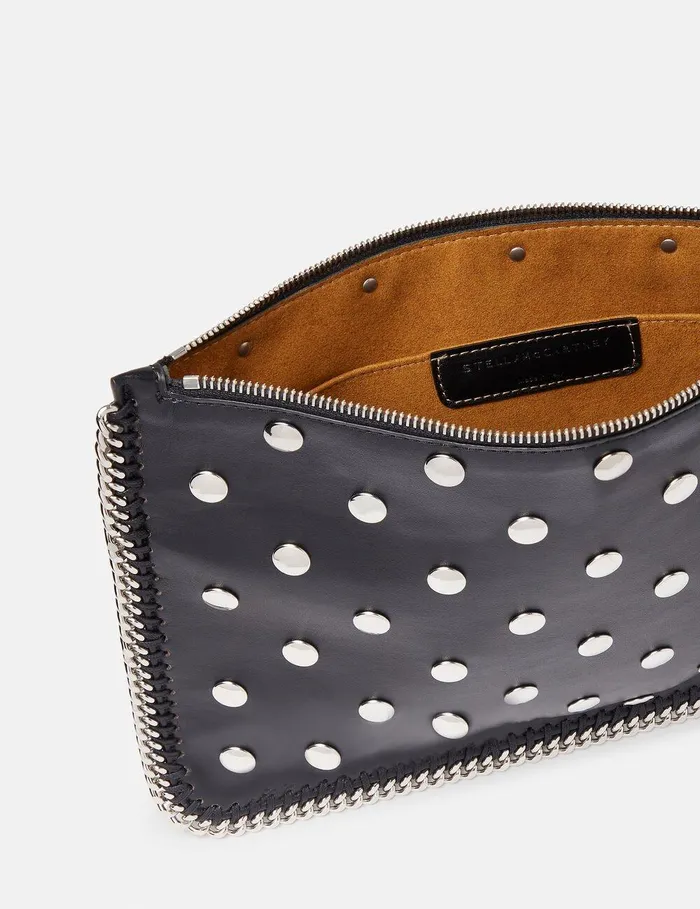 Stella McCartney Iconic Falabella Women Falabella Studded Zippered Pouch Pitch Black Stella McCartney Iconic Falabella Women Falabella Studded Zippered Pouch Pitch Black