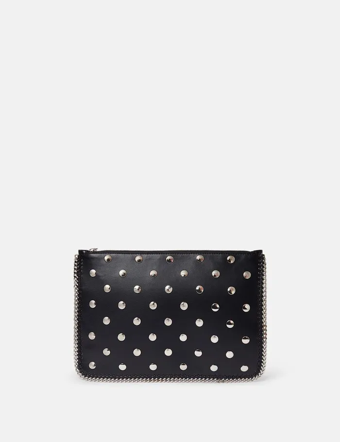 Stella McCartney Iconic Falabella Women Falabella Studded Zippered Pouch Pitch Black Stella McCartney Iconic Falabella Women Falabella Studded Zippered Pouch Pitch Black